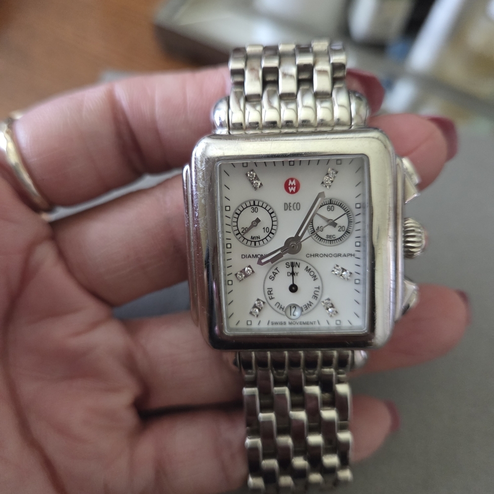Michelle Deco Diamond Chronograph Watch - Stainless Steel w/Box